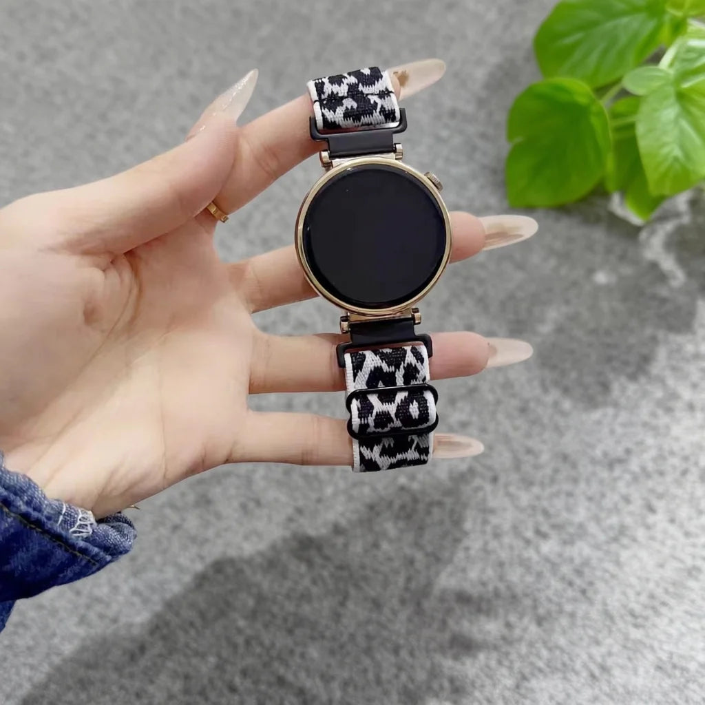 18/20/22mm Leopard Nylon Elastic Loop for Samsung Galaxy Watch7 6 5 4 Band Sport Bracelets for Huawei Watch GT7 6 5/Garmin Watch