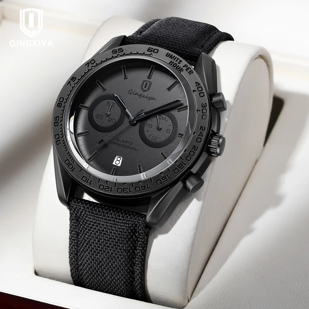 QINGXIYA Fashion Chronograph Quartz Watch for Men Sports Leather Strap Waterproof Date Luxury Mens Watches Relogio Masculino