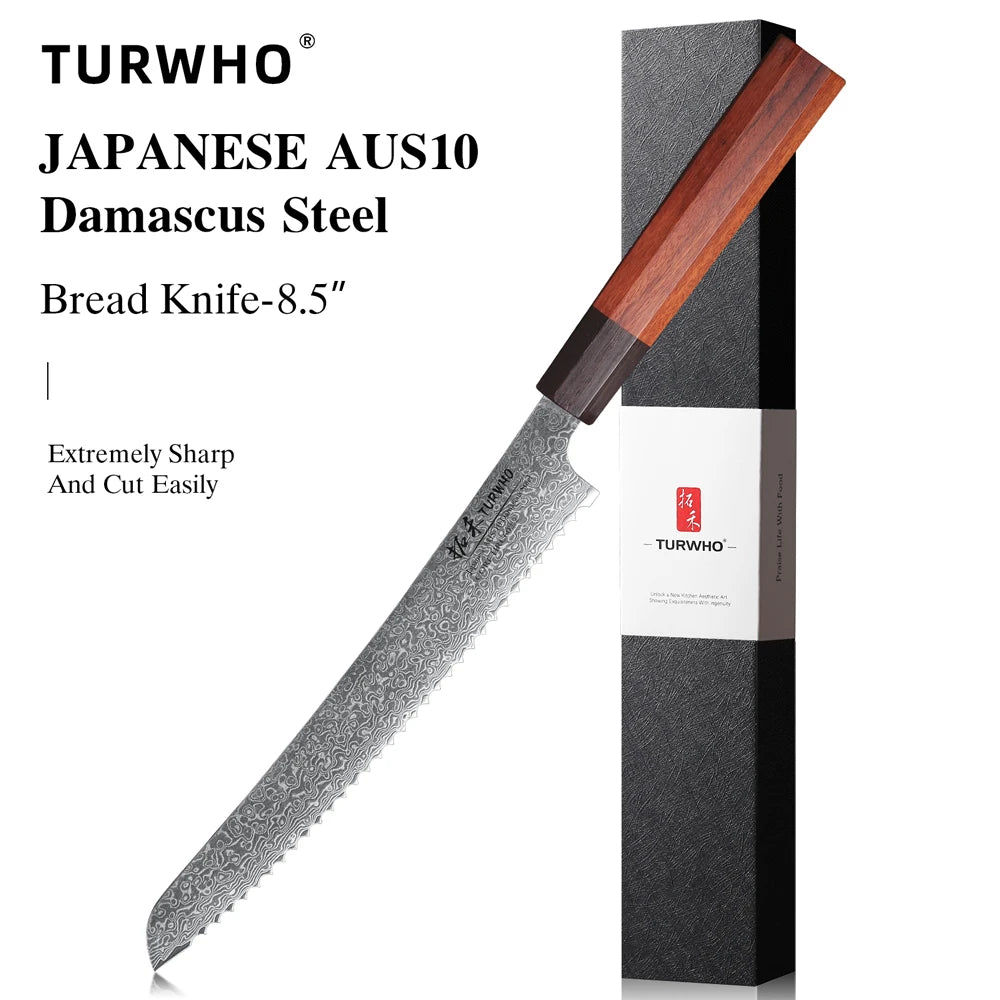 TURWHO Hand Forged Japanese Chef Knife Damascus Steel Kitchen Knives Santoku Sashimi Bread Utility Handmade Blade Cooking Tools