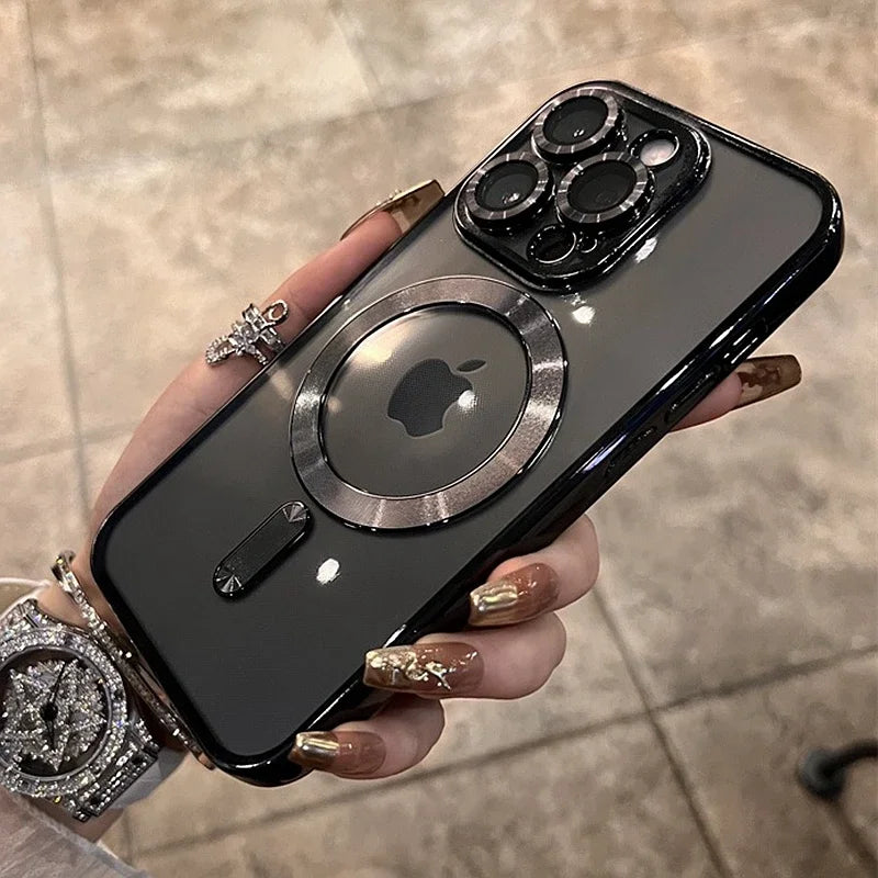 Luxury Transparent Wireless Charging Case For iPhone 15 14 13 12 11 16 17 18 Pro Max Plus Air Magnetic Silicone Cover