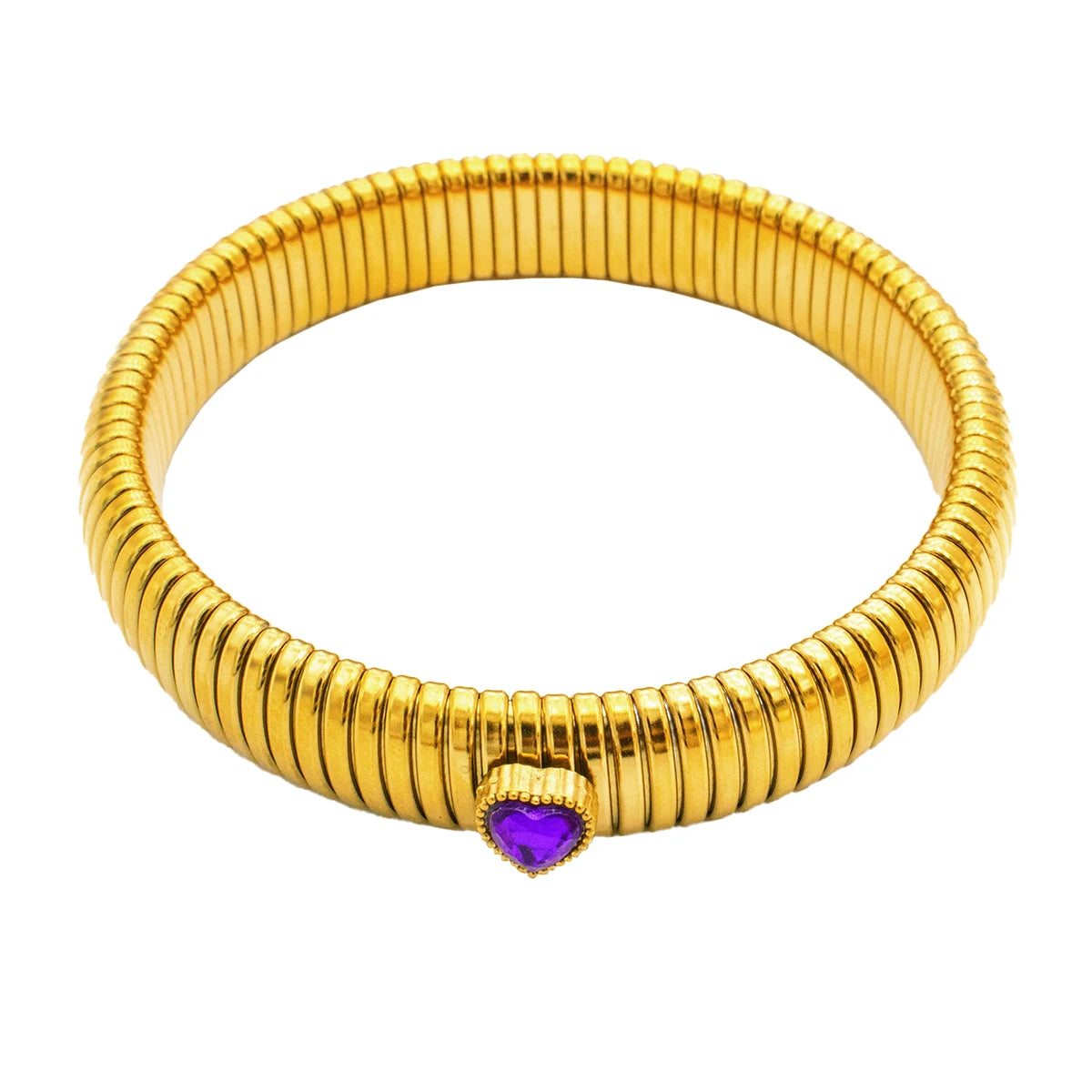 Waterproof Stainless Steel Retro Elasticity Thick Metal Polish Bracelet 18K Gold Plated Trend Fashion Unisex Jewelry Men Women