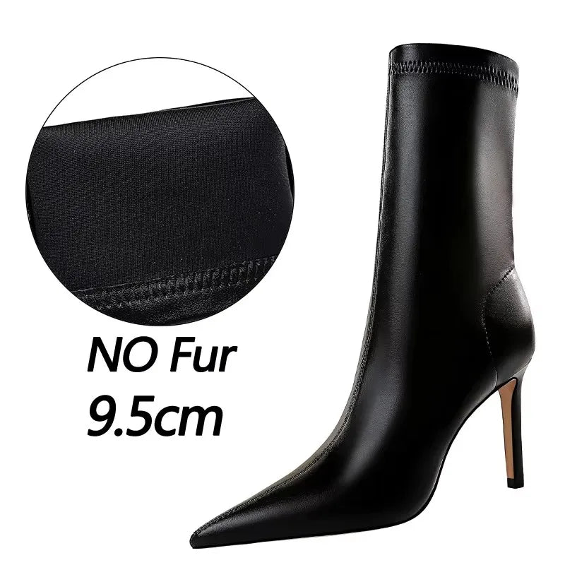 BIGTREE Shoes Pu Leather Boots Women Ankle Boots Sexy High-heel Boots Autumn Winter Shoes Short Boots Plus Size 43 Women Heels
