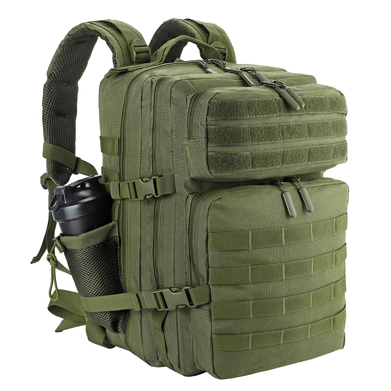 LHI 45L Tactical Backpack for Men and Women Large Athlete Gym Bag Outdoor Sports Hiking Survival Rucksack with Bottle Holder