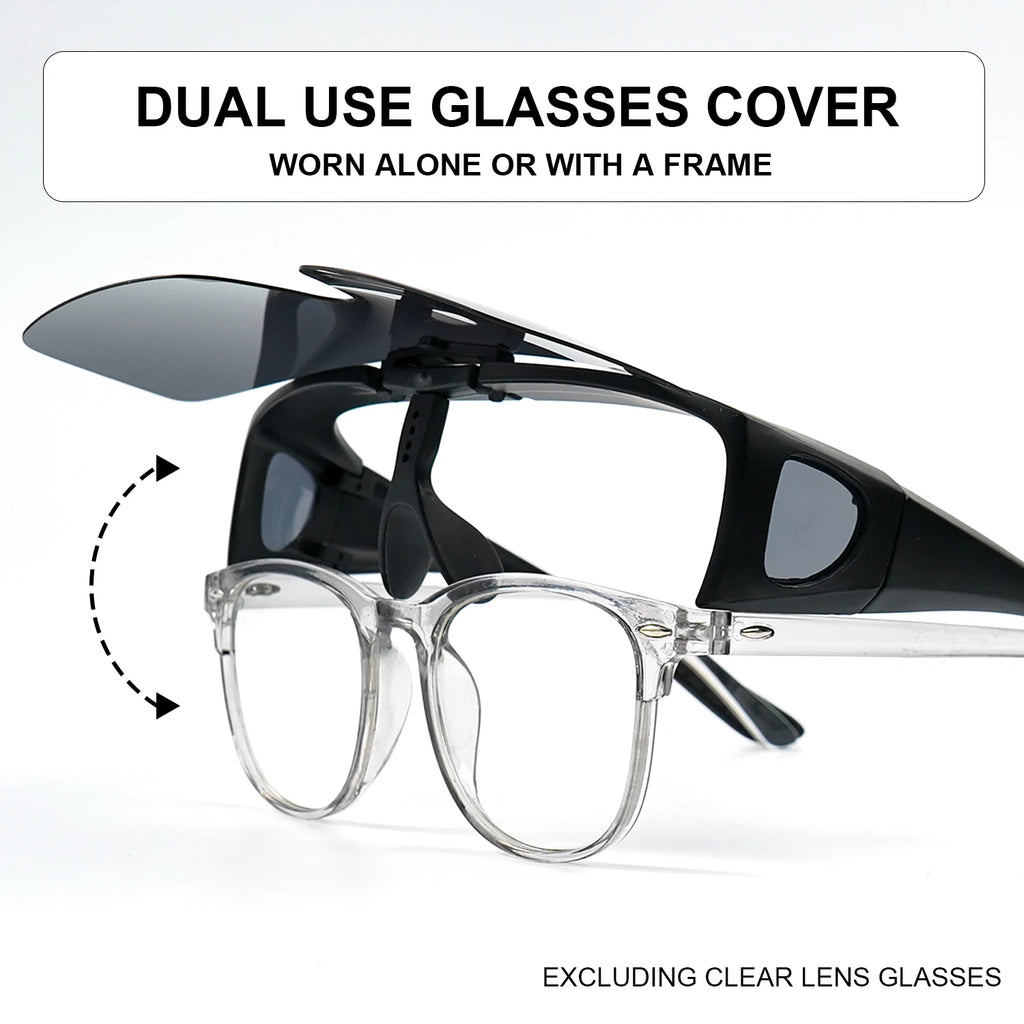 Flip Up Fit Over Glasses Oversized Sunglasses UV400 Side Shield Over Prescription Eyeglasses Night Driving Fishing Shades