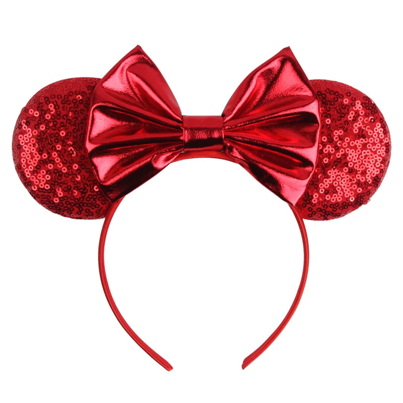 1pc Classic Sequin Headband Mickey Minnie 3.5 "mouse Ear Headband Fashionable Solid Color Theme Park Party Hair Accessory