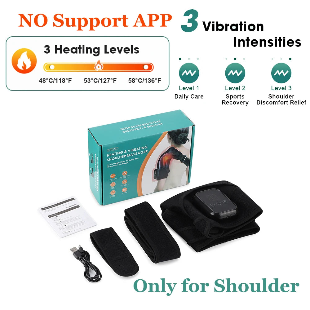 Shoulder Heating Pad With Massage 6 Adjustable Temperature HF Vibration Relax Muscle Brace Wireless Control for IOS/Android