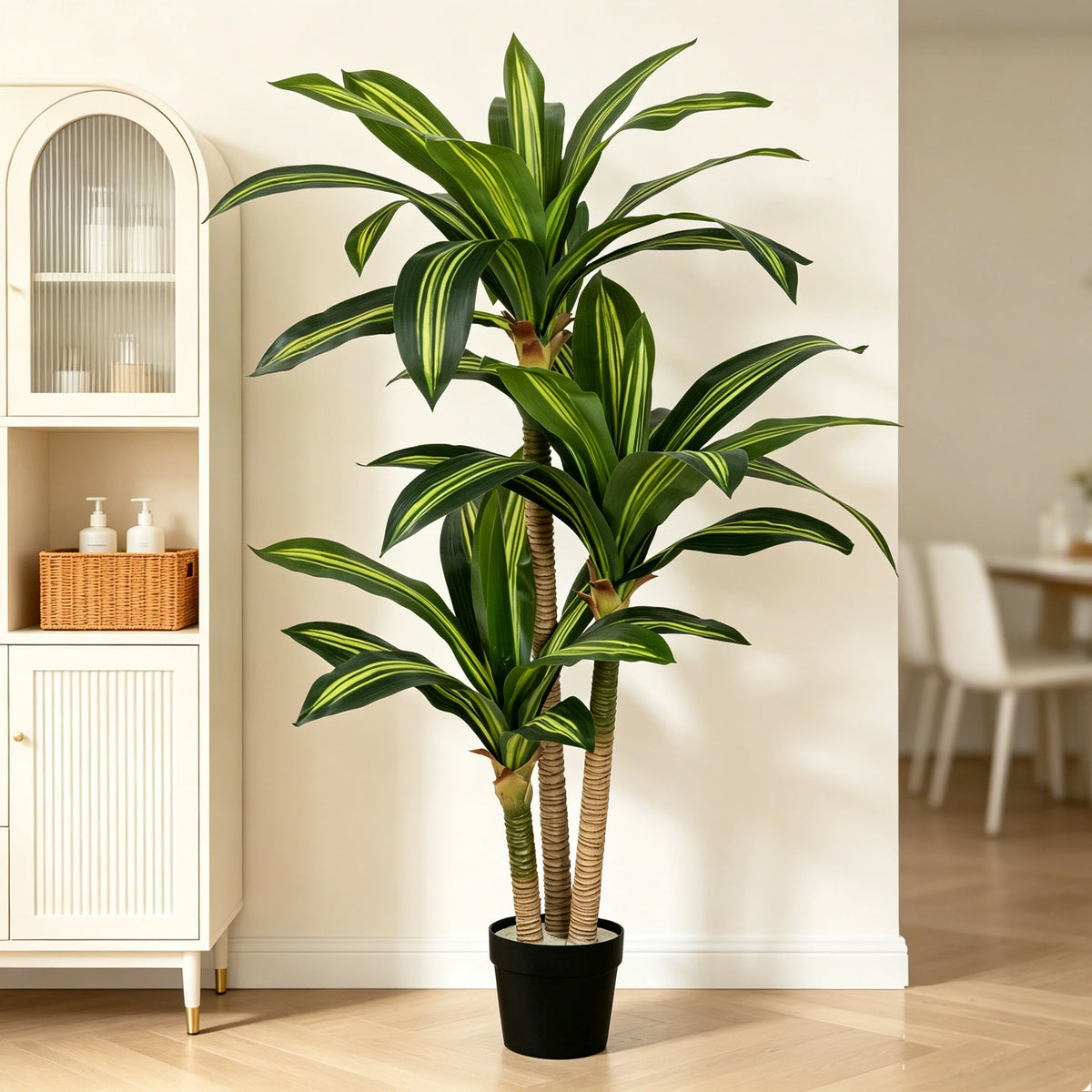 4ft/5ft/6ft Artificial Dracaena Tree in Pot - Realistic Faux Plastic Tropical Floor Plant with Easy Assembly, All-Season Indoor/Outdoor Decor for Home Office Living Room Porch, Housewarming Gift Perfect for Christmas Thanksgi