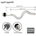 Homebrew Kettle Heating Element 1.5 Inch Tri Clamp Integrated All Stainless Steel ULWD Foldback Ripple 240v/120v