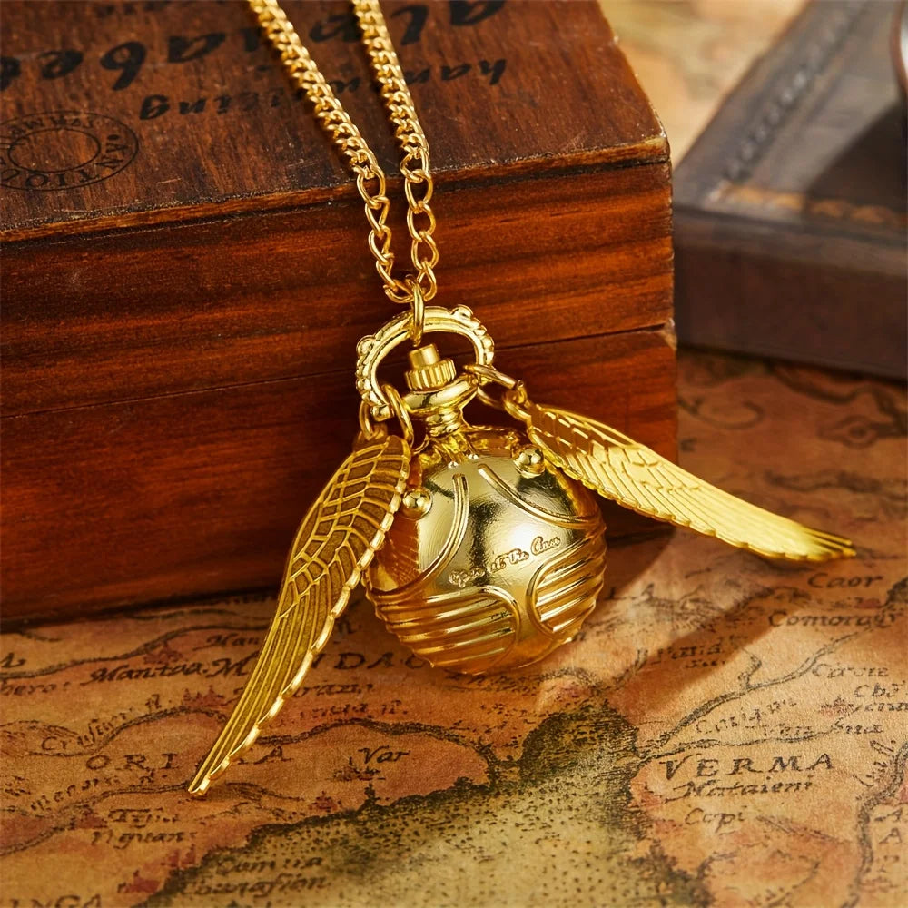 large small Golden Snitch spherical quartz pocket watch fashion sweater angel wing necklace pendant men and women pocket watch