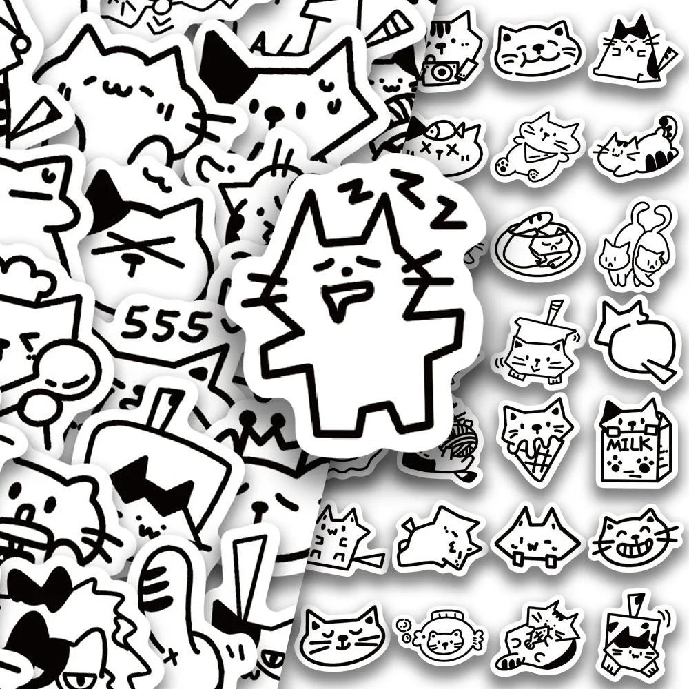 100Pcs Cute Cat Stickers Kawaii Cat Decals For Phone Laptop Suitcase Notebook Skateboard Waterproof Stickers
