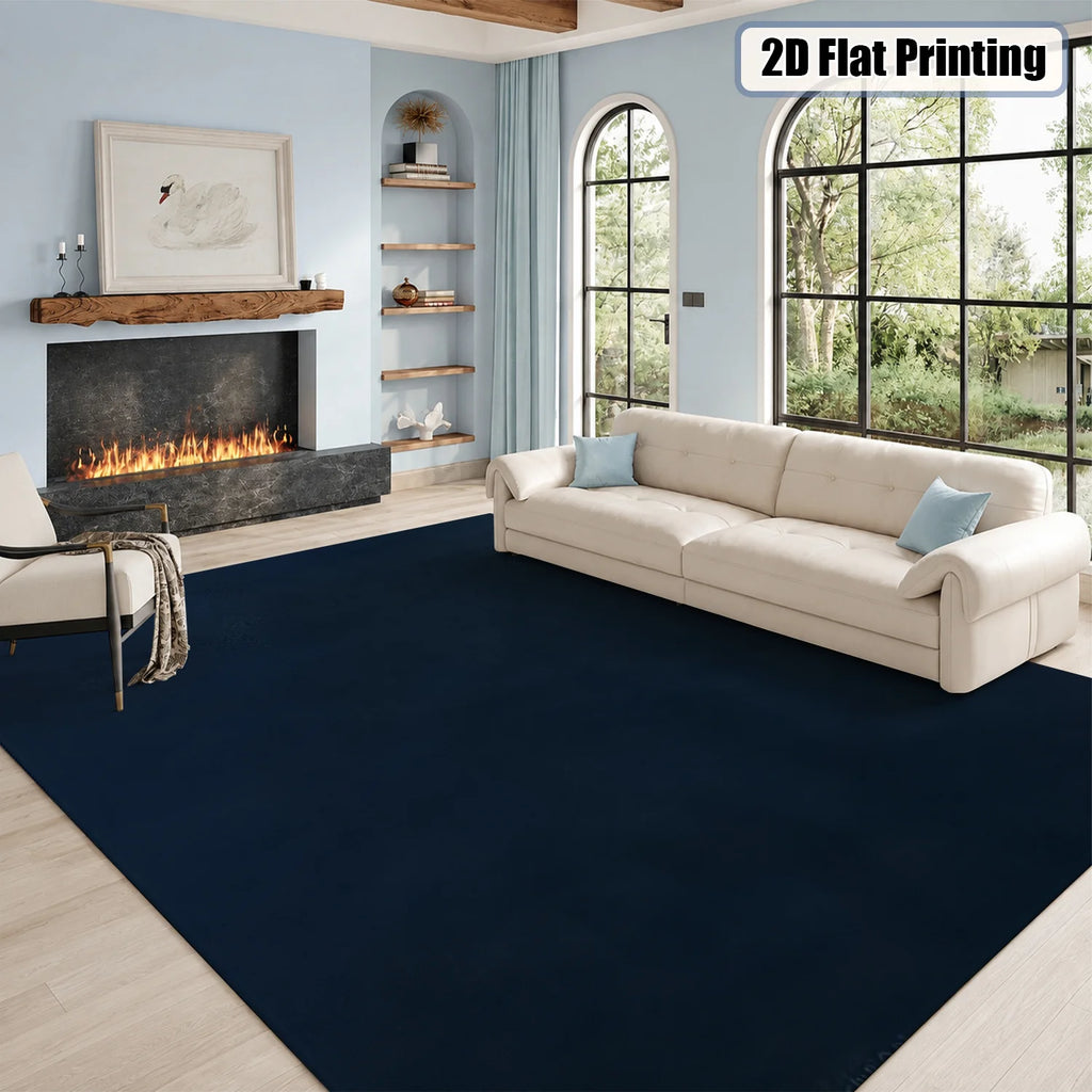 Large Navy Blue Velvet Low Pile Area Rug, Non-slip Dotted Backing, Machine Washable Soft Indoor Rug for Living Room, Bedroom, Home Floor Decor