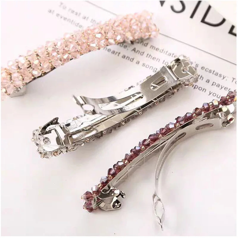 Super Beautiful~ Accessories Flash Diamond Headpiece Hair Clip Four Rows of Crystal Fish Line Braided Edge Clip Exquisite One-Wo