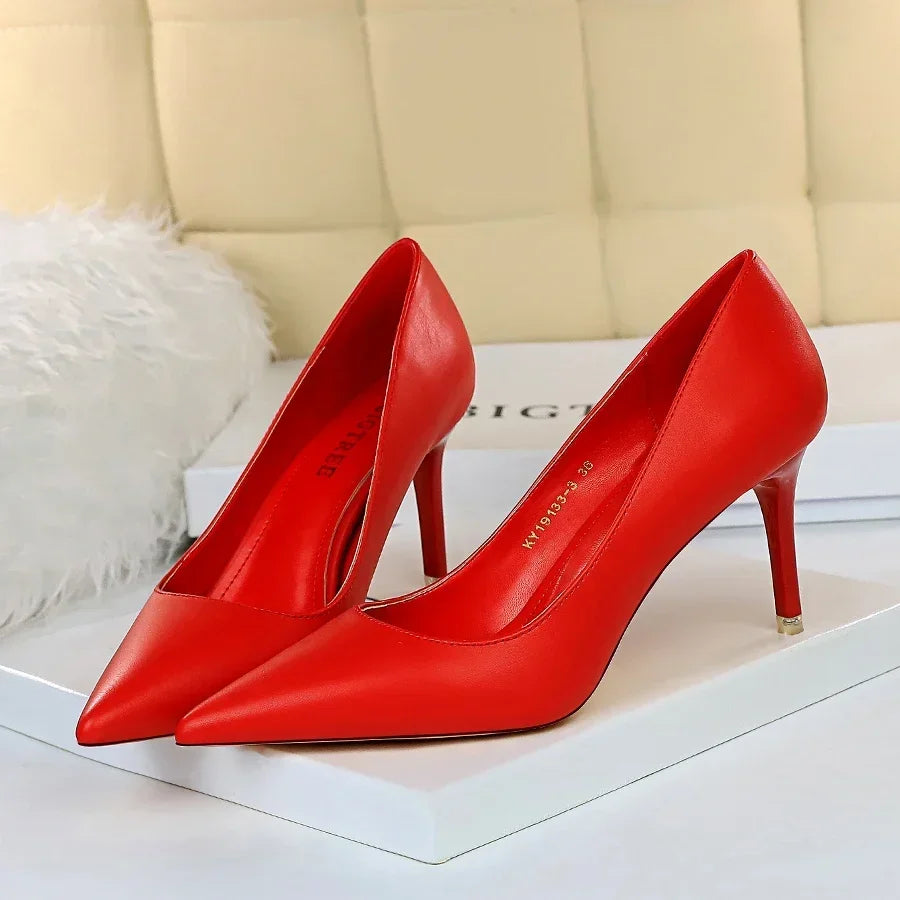 Woman Fashion Career Formal 7.5cm 10.5cm High Heels Colorful Shoes Lady Sweet Blue Yellow Wedding Scarpins Pumps Plus Size 34-43