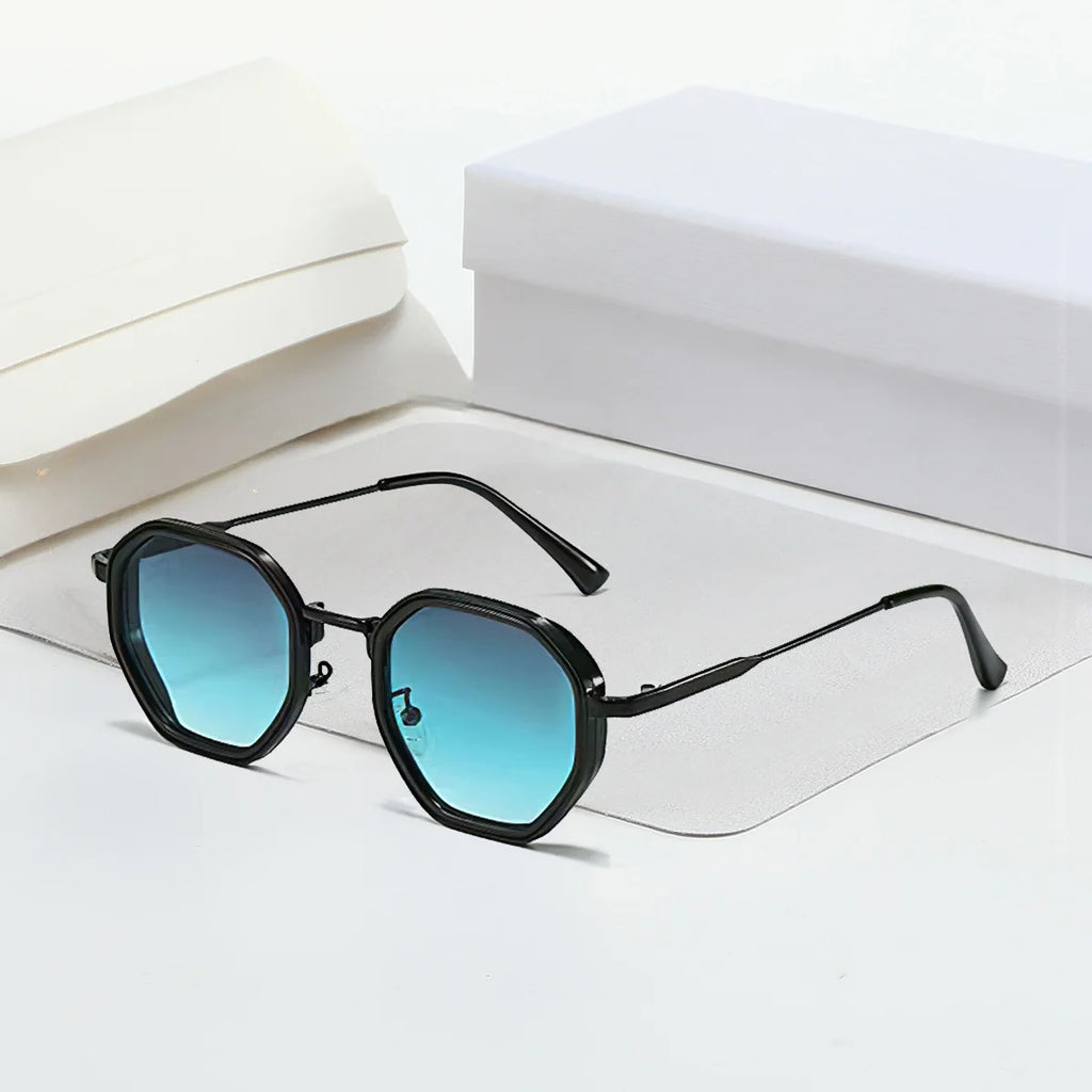 2025 New in Vintage Sunglasses for Women Modern Fashionable Octagonal Glasses with Black Lenses Golden Edging Sun Glasses