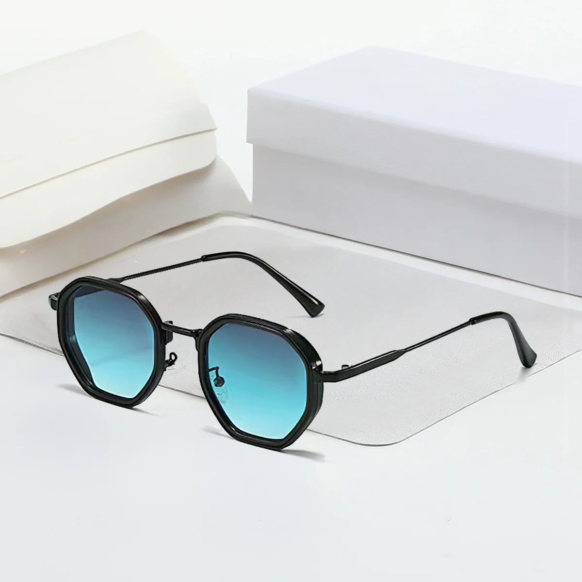 2025 New in Vintage Sunglasses for Women Modern Fashionable Octagonal Glasses with Black Lenses Golden Edging Sun Glasses