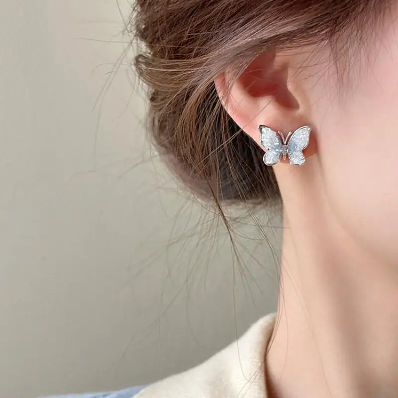 Korean Fashion Color Crystal Flower Butterfly Earrings for Women Exquisite Elegant Earring Wedding Party Luxury Jewelry Gift