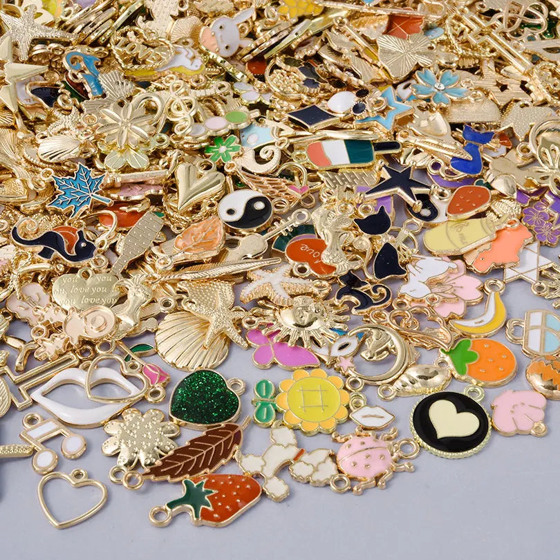 Mixed Assorted Alloy Enamel Cute Heart Pendants Charms Ocean Flower Alloy Oil Drop DIY Earrings Bracelet Jewelry Accessories New