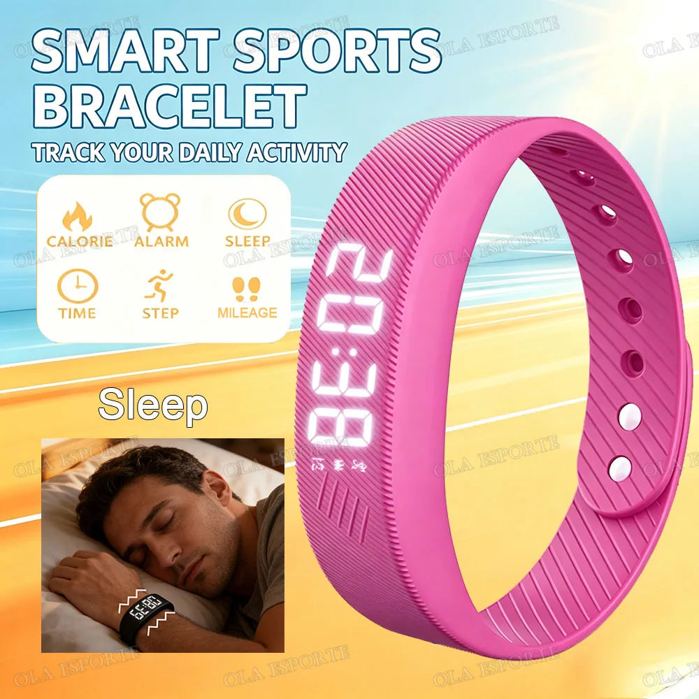 LED Digital Alarm Clock Watch Adjustable Snooze-proof Alarm Bracelet with Running Pedometer Waterproof Vibrating Alarm HT30
