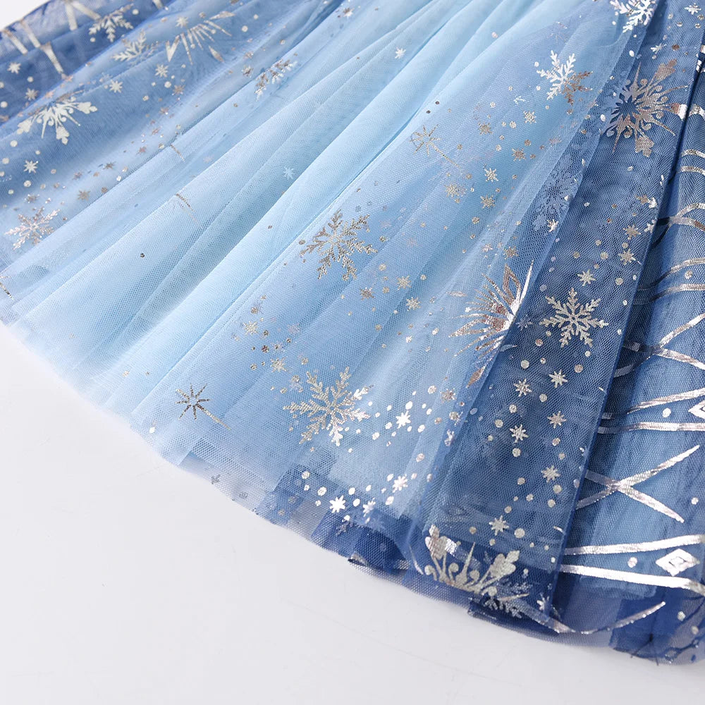 VIKITA Christmas Dress for Girls Sequins Princess Dresses Kids Lace Mesh Ball Gown Elegant Vestidos Girls New Year Blue Dress