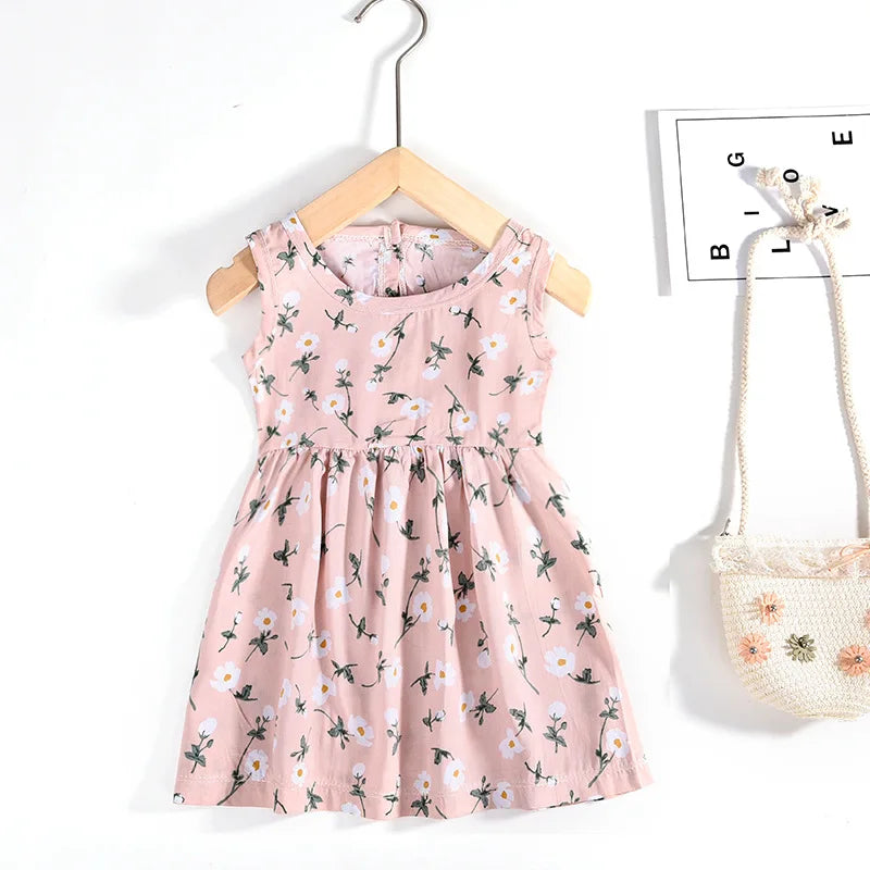 Baby Girls Dress Sleeveless Cute Print Cartoon Kids Princess Dresses Cotton Children Sundress Clothes Girl Summer Beach Clothing