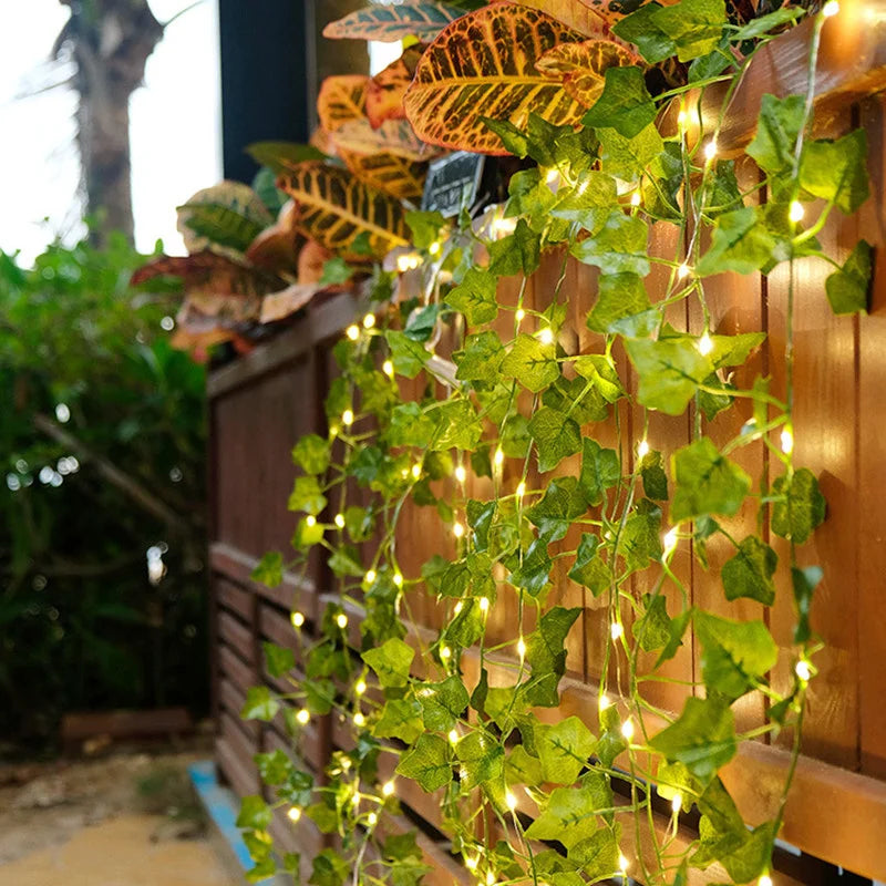 String Lights Artificial Vine Fairy Lights Battery Powered Christmas Tree Garland Light Flower Green Leaf for Weeding Home Decor