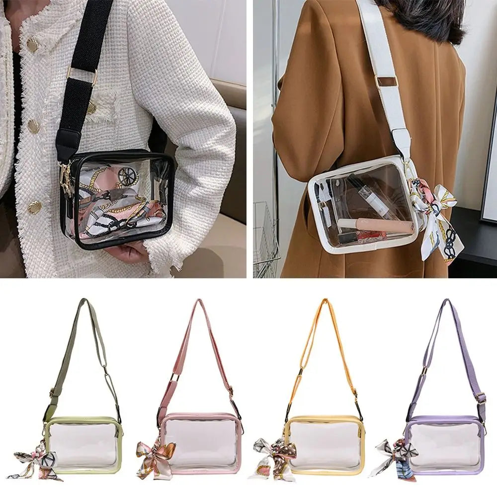 Fashion Shoulder Messenger Bag Transparent Crossbody Bag for Women Girls PVC Jelly Handbag(Excluding ribbons)