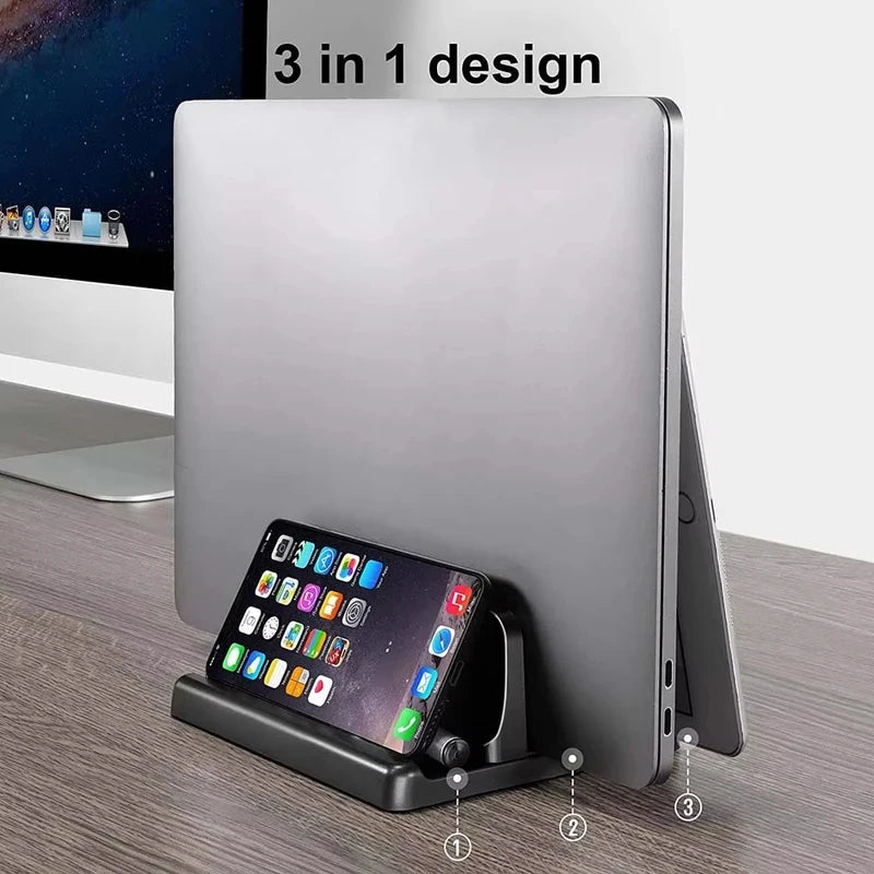 4 in 1 Vertical Laptop Stand Adjustable Width Space Saving Desktop Notebook Holder – Universal Vertical Dock for MacBook Surface