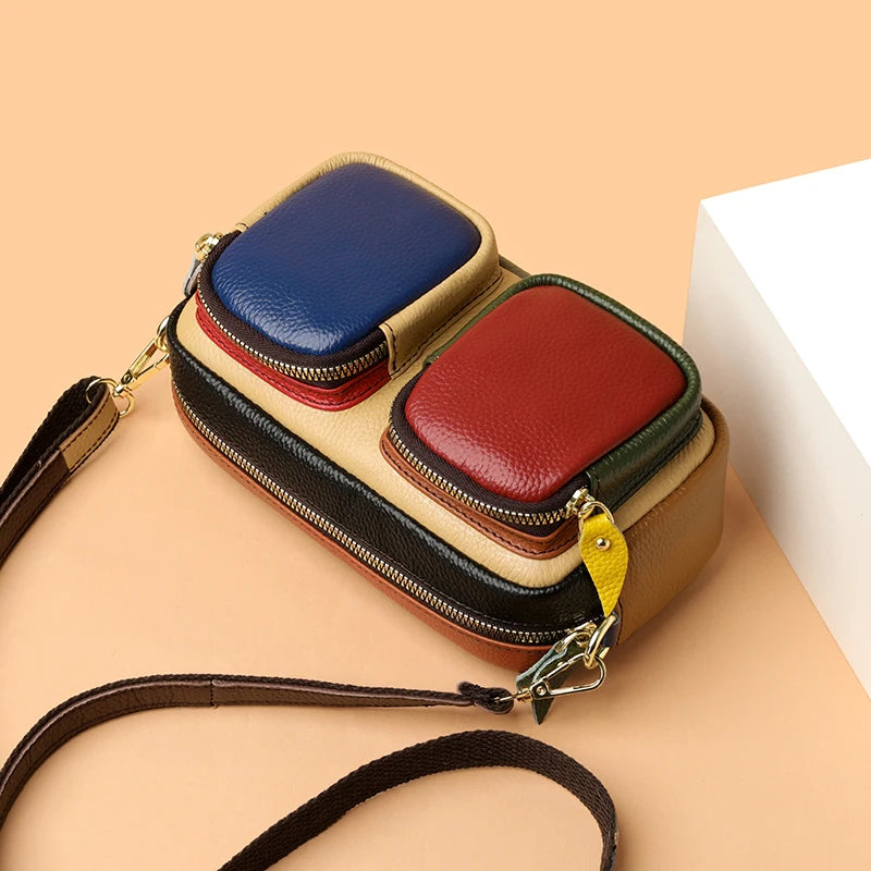 High Quality Thick Genuine Leather Multiple Pockets Messenger Bag Women Handbag 2025 Female Shoulder Bags Luxury Fashion Purse
