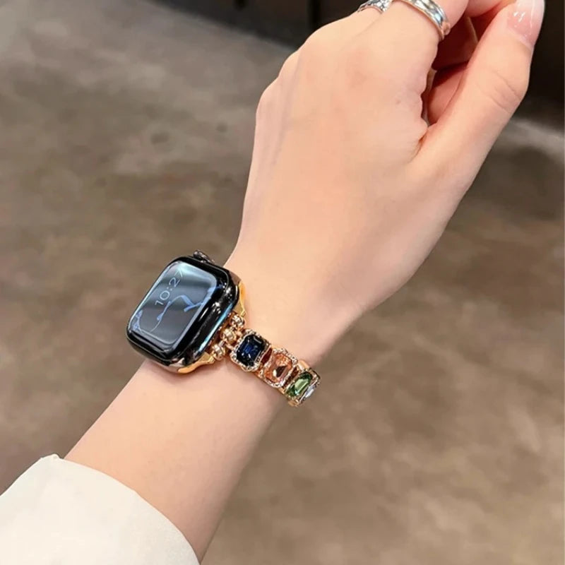 Elastic Diamond Strap For Apple Watch Band 38mm 40 41 42 44 45 46 49mm Women Jewelry Bracelet iWatch Series 12 11 10 9 8 7 6 5 4