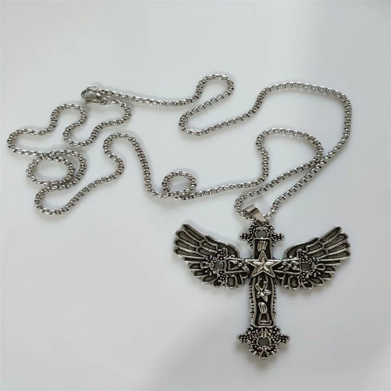 Vintage Cross Pendant Necklace Unisex Versatile Simple Long Sweater Chain Hip Hop Accessory