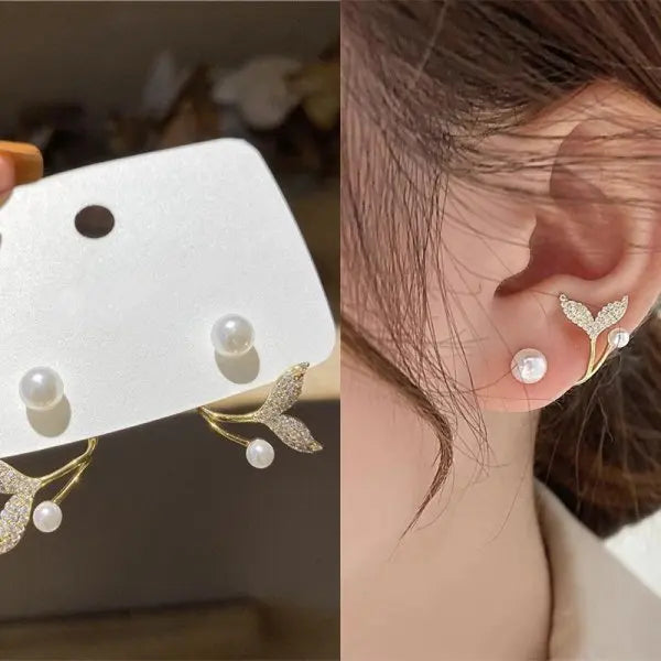 New Imitation Pearl Stud Earrings for Women Geometric Crystal Zircon Stars Earring Birthday Party Banquet Jewelry