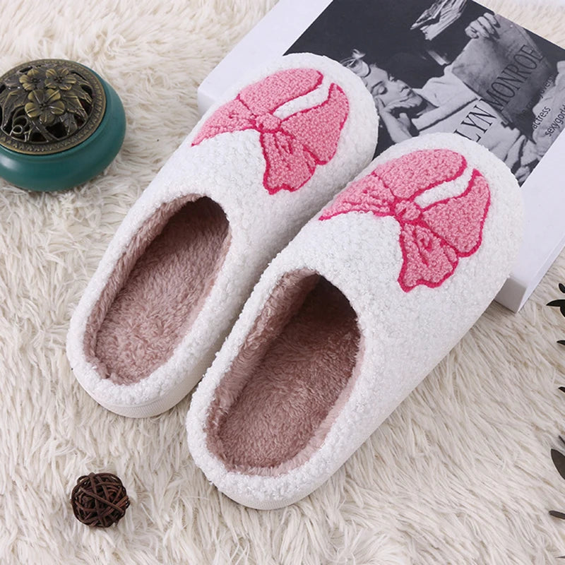Bow Fluffy Women Slippers Home Lovely Winter Casual Designer Shoes Girls Fashion Plush New Indoor Fuzzy Fur Slides Soft Non-Slip