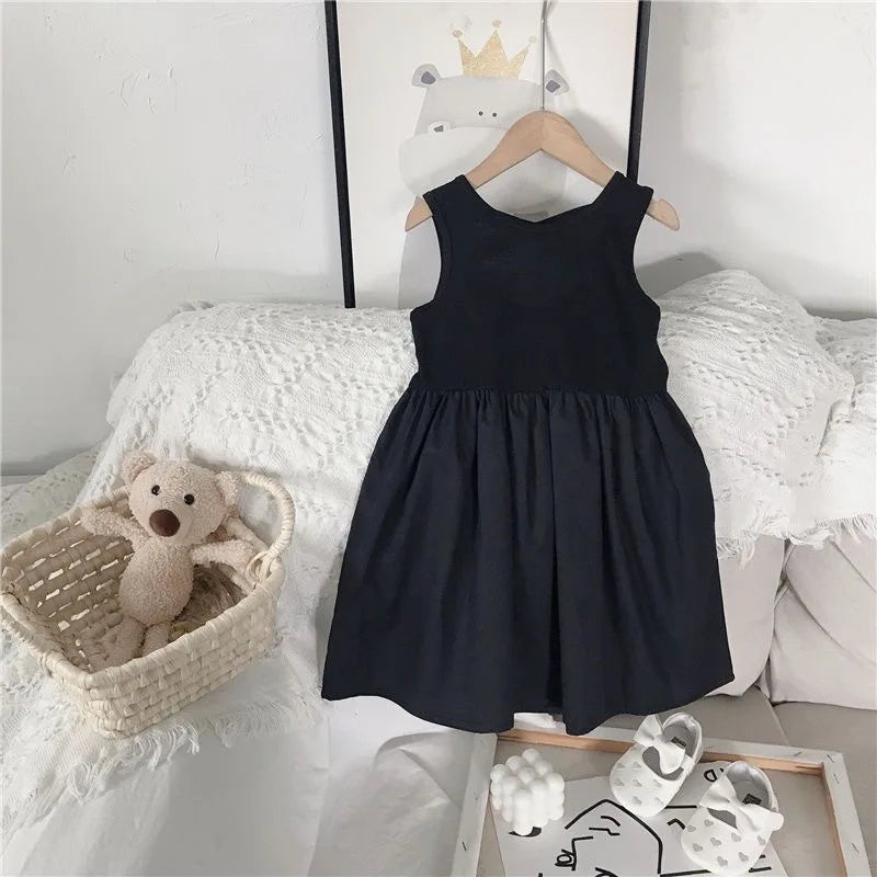 2024 Summer Girls Elegant Goth Dresss Black Sleeveless Tutu Dress Backless Off Shoulder Party Kid Dresses 2 4 5 6 7 8 Years Old
