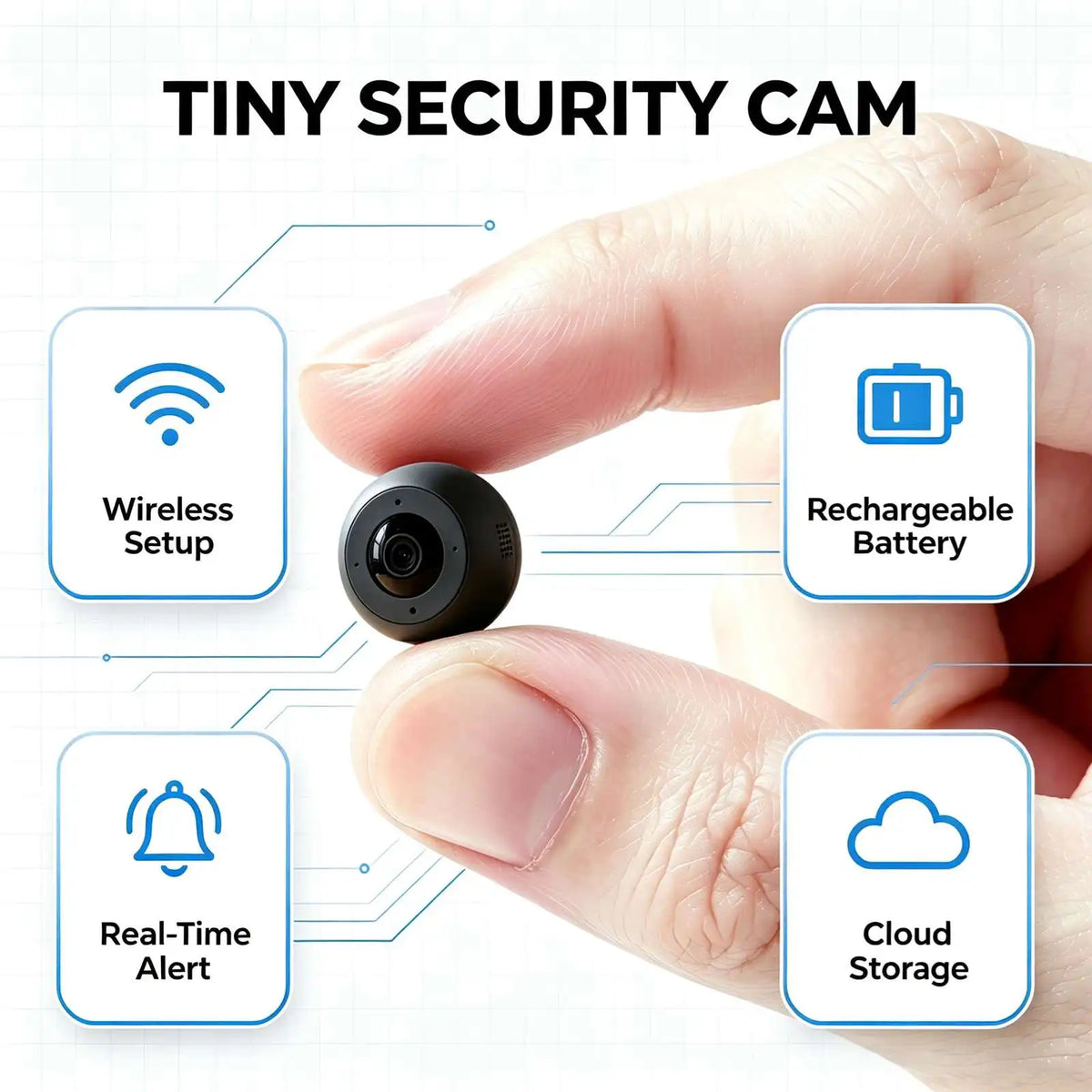 E2 Mini WiFi Security Camera, 4K Ultra HD tiny surveillance cam with infrared night vision, motion detection alert, loop recording. Compact portable design for home, office, car indoor monitoring. Real‑time phone remote vie