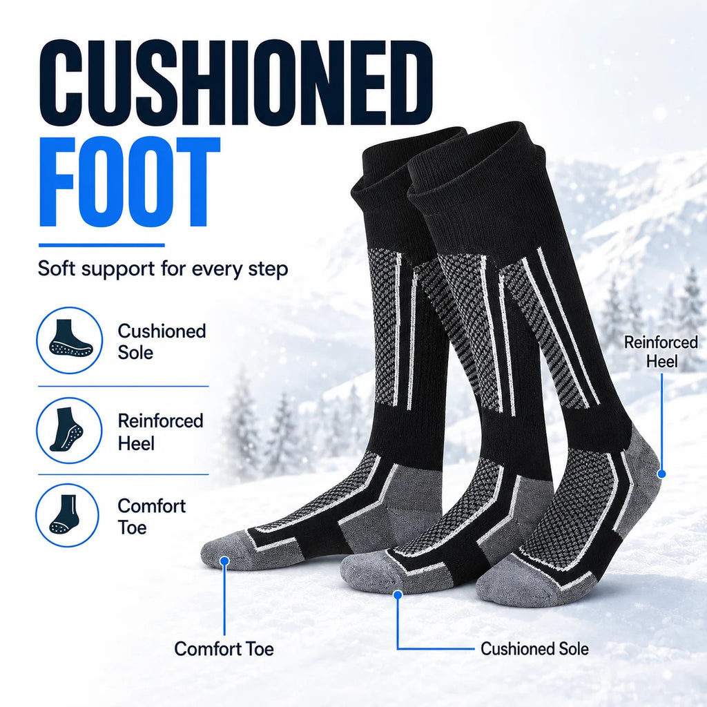 Winter Thermal Compression Ski Socks Over The Calf Warm Breathable Cushioned Sports Socks for Hiking Running Skiing Snowboarding
