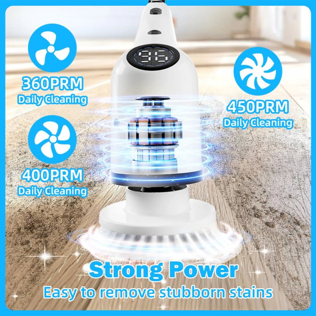 Cordless Electric Spin Cleaning Brush with 8 Brush Heads, 1300mAh Battery & 3 Speeds (350/400/450 RPM), Extendable Handle