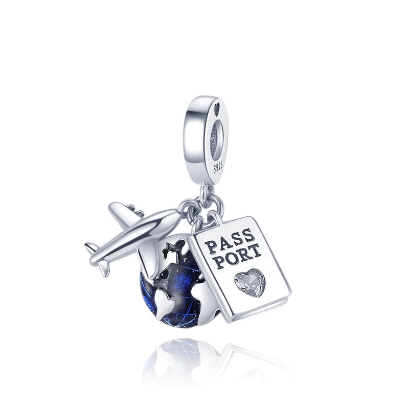 925 Sterling Silver Traveling The World Alphabet Charms Pendant For Women Fit Original Bracelet DIY Birthday Party Jewelry Gifts