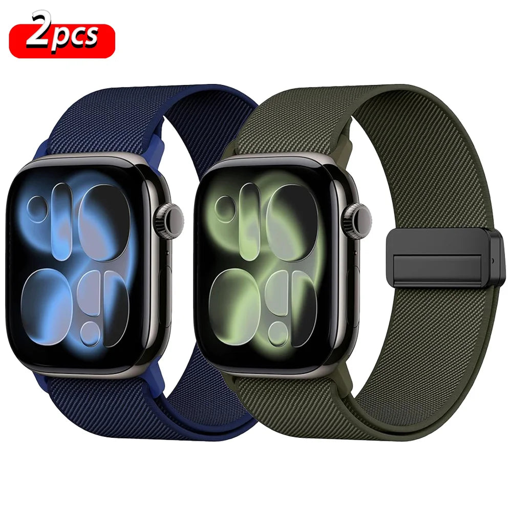 Magnetic Loop For Apple Watch Band 40mm 44mm 45mm 49mm 41mm 38mm Nylon sport bracelet iwatch ultra 3 2 Series 11 10 9 8 se strap