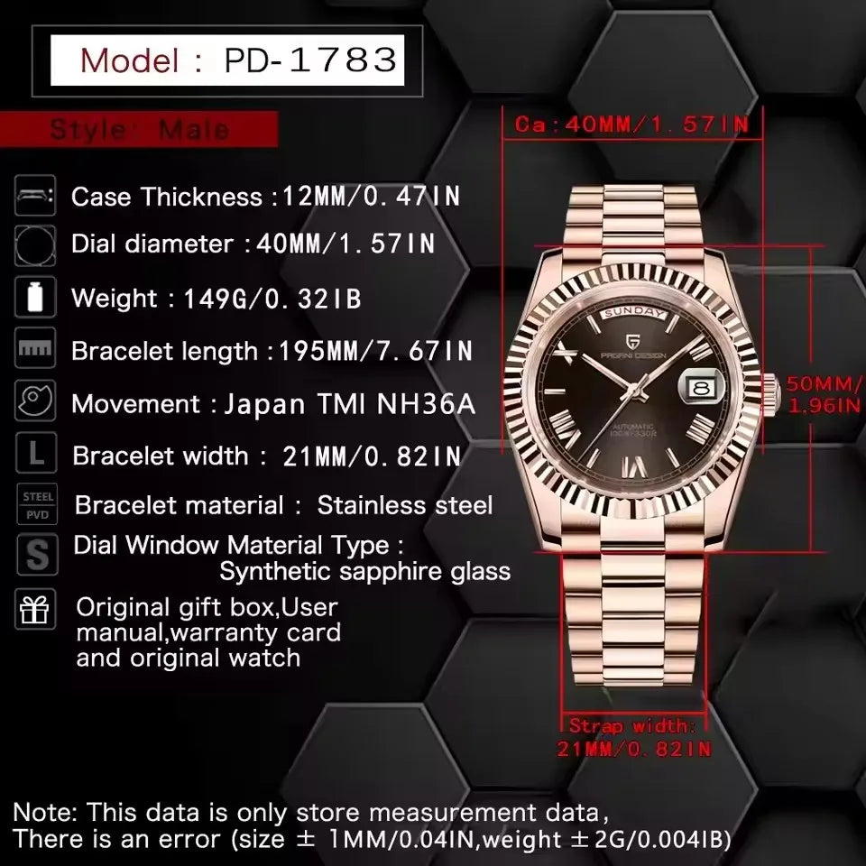 PAGANI DESIGN New Week Calendar Type Watch Japan Movt Waterproof Mechanical Man watch 316L All Steel Luxury Luminous Men watch