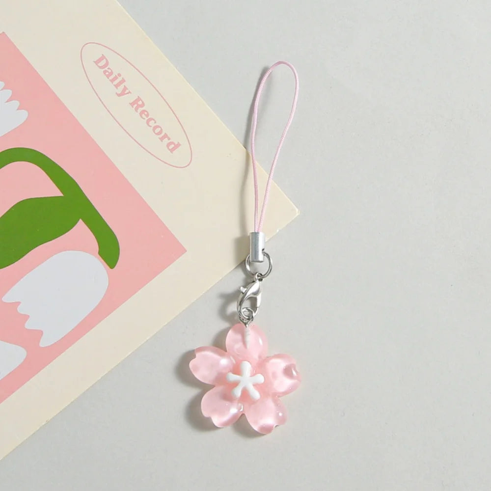 Colorful Resin Flower Phone Chains for Women Korean Style Fresh Cute Transparent Bag Key Pendant Best Friend Compact Accessory