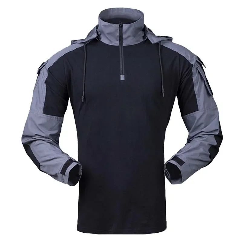 Tactical Combat Shirts 1/4 Zipper Long Sleeve Tactical Shirts Men Clothing Rip Stop Cotton Camo T Shirt Tops Wear-resisting