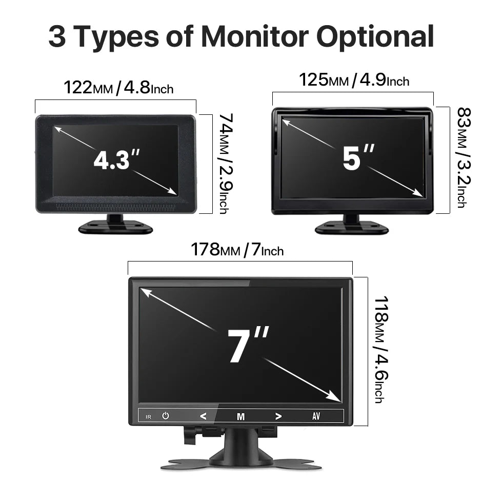 GreenYi 4.3/5/7 inch AHD IPS Monitor 1080P Night Vision Car Rear View Camera 170° Reverse Camera Night Vision Waterproof