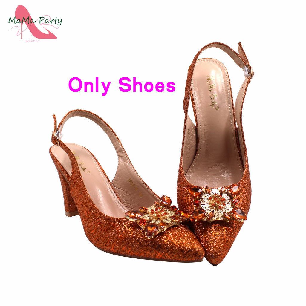 Nigerian Women Shoes and Bag Set in Gold Color High Quality New Arrivals Classics Style for Garden Party