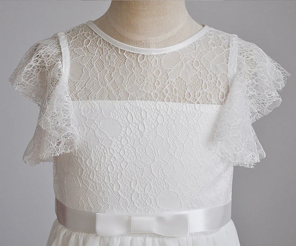HETISO Chiffon Flower Girl Dresses Hollow Lace Kids Weddings Performance Party Pageant Gowns Junior Bridesmaid Dress 4-13 Years