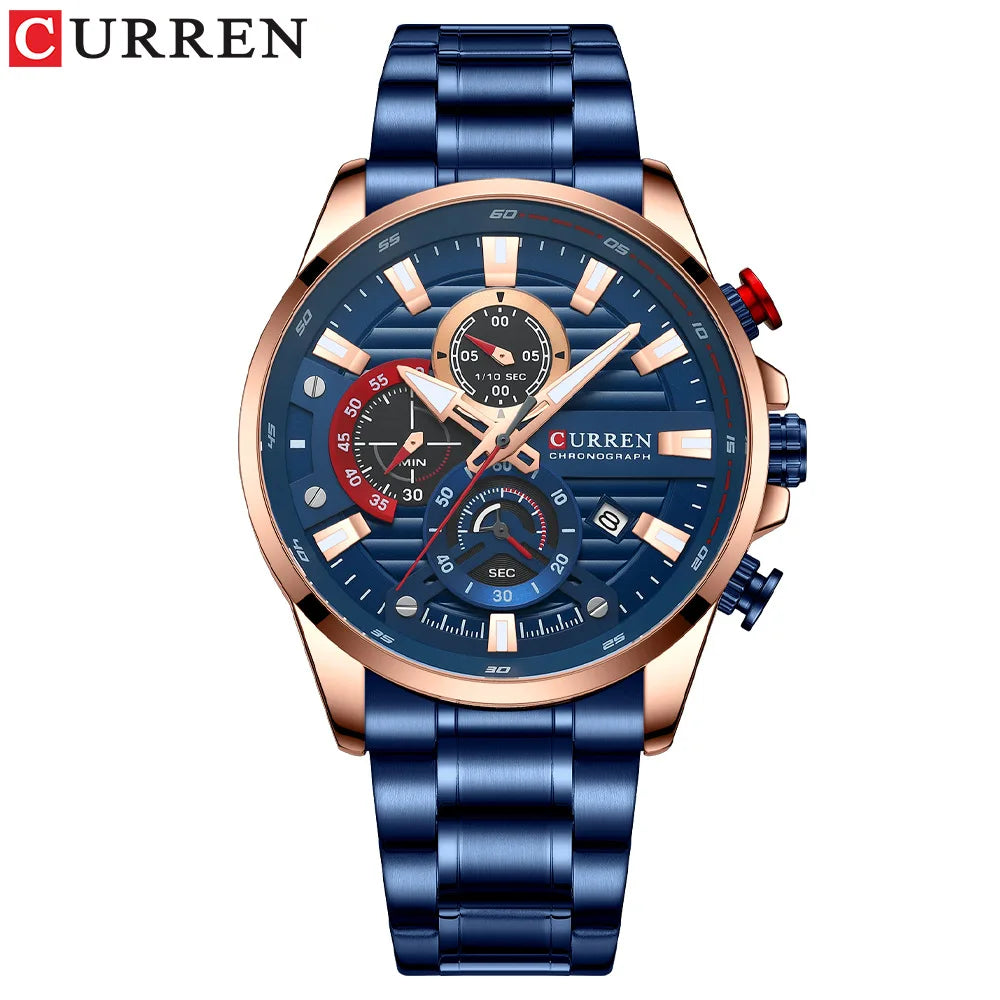 Gurren 8415 Men's Minimalist Six-hand Quartz Watch, Water-resistant Calendar Business Wristwatch