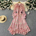 Retro Elegant Pleated Puff Sleeves dot sweet Dress Beach Vacation Casual Women A-LINE chiffon Fashion Summer basics Dresses