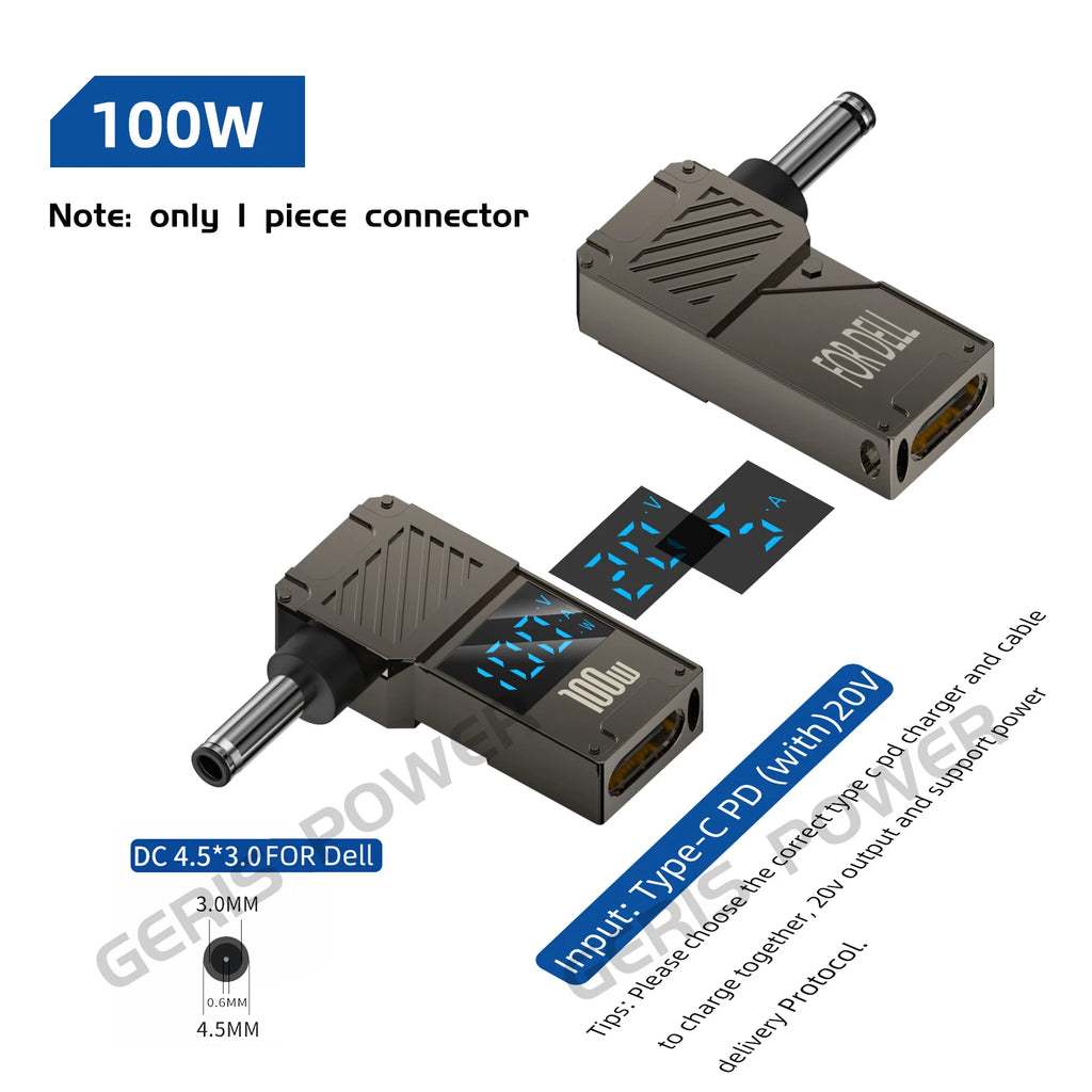 LED Display PD 100W Laptop Power Supply Adapter Charger Connector USB Type C PD to DC Jack Plug Converter for Lenovo Hp Dell