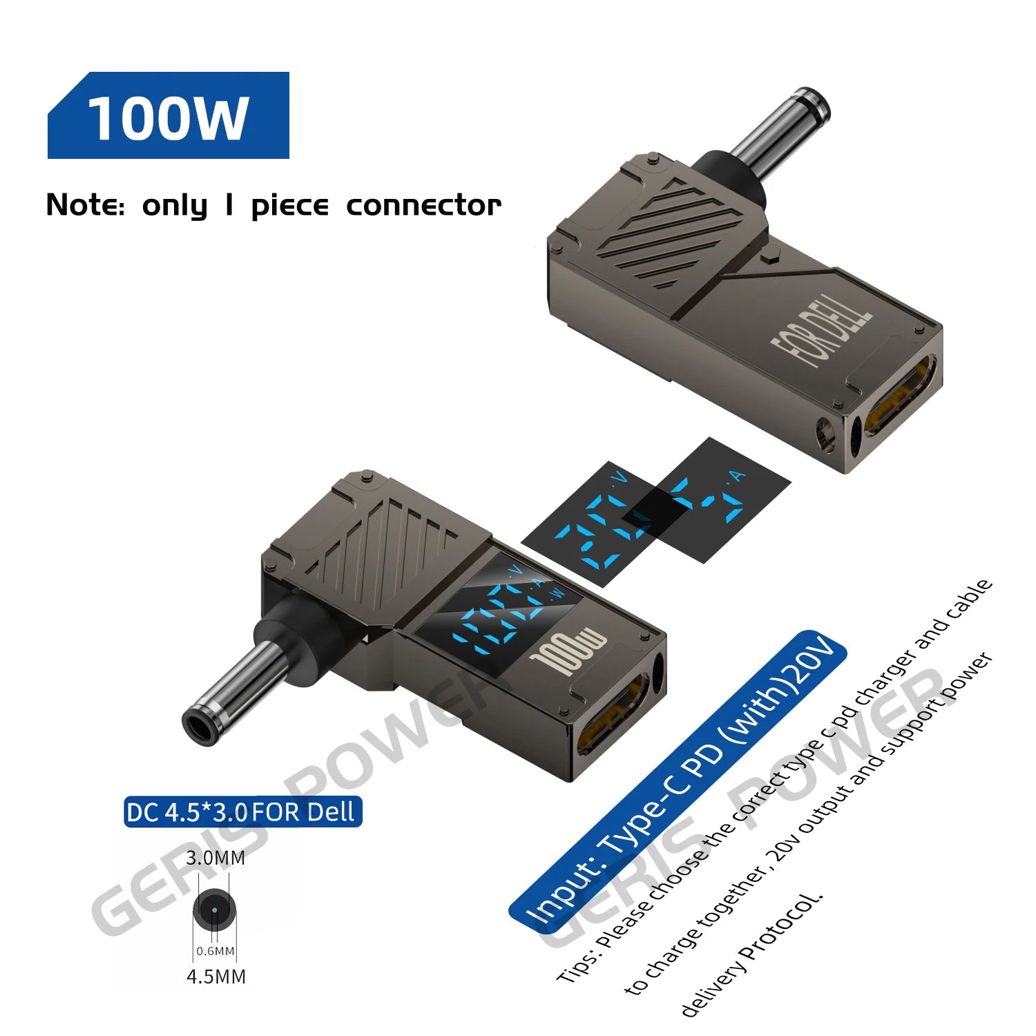 LED Display PD 100W Laptop Power Supply Adapter Charger Connector USB Type C PD to DC Jack Plug Converter for Lenovo Hp Dell