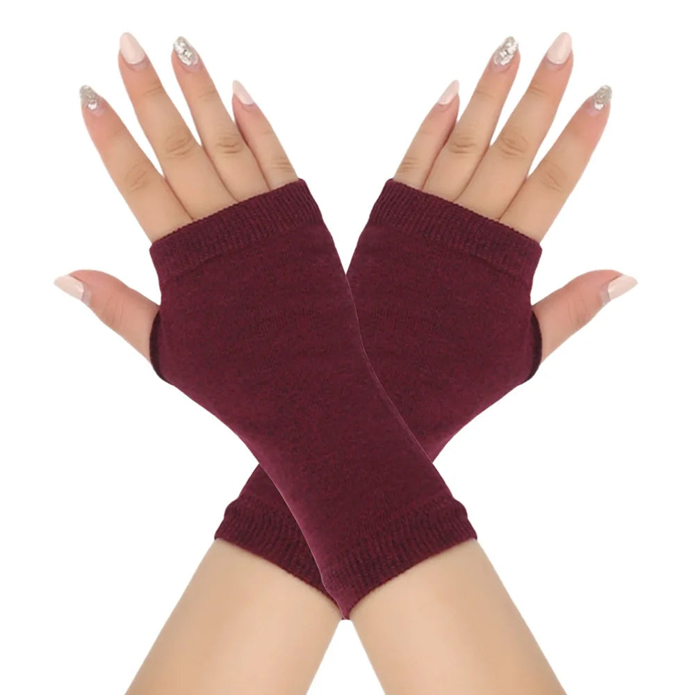 1pair Winter Autumn Women Warm Fingerless Knitted Gloves Solid Color Stretch Mittens Exposed Finger Short Gloves