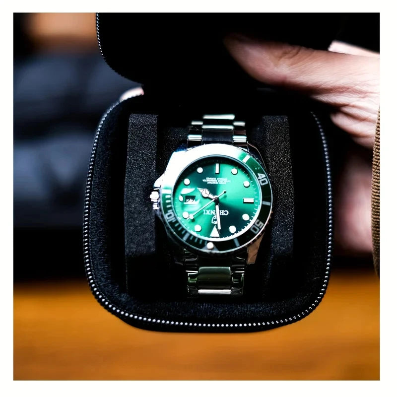 1pc Black Watch Storage Box - Hard Case W/Soft Pillows, Velvet Lined for Jewelry & Watches Protection